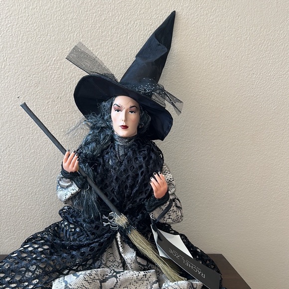 Halloween Witch Doll w/Skull Black Lace Faux Snake Skin Dress 25" Shelf Sitter - Picture 5 of 6